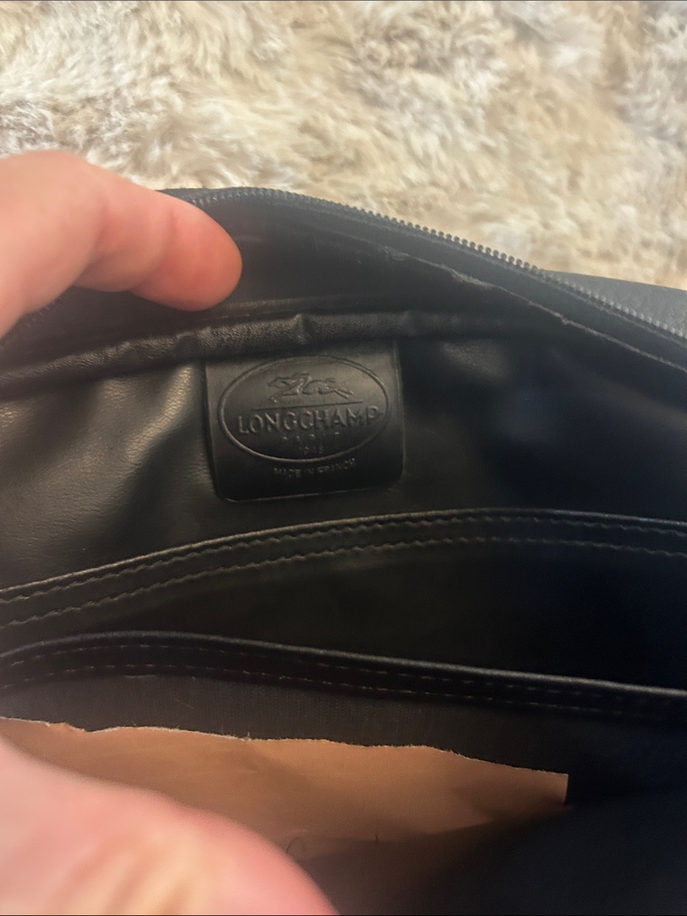 Vintage Longchamp black leather Le Foulonne 80’s-90’s clutch bag - Picture 4 of 11